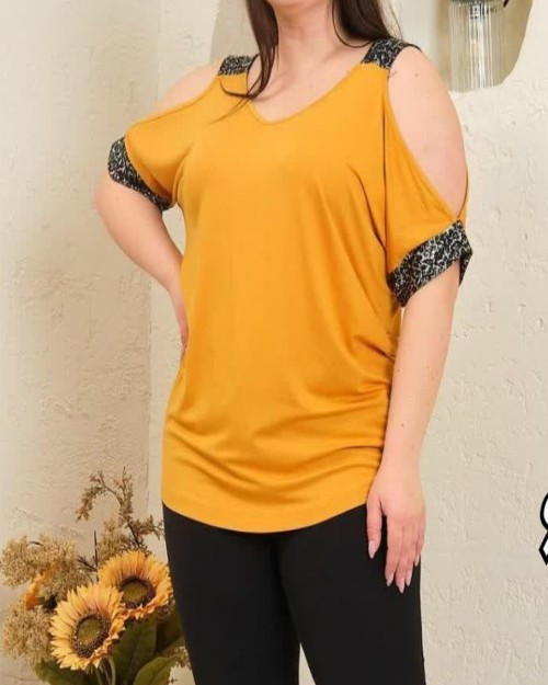  تیشرت کمینو  سرشانه باز پلنگی  کد ۶۵۵۸ 