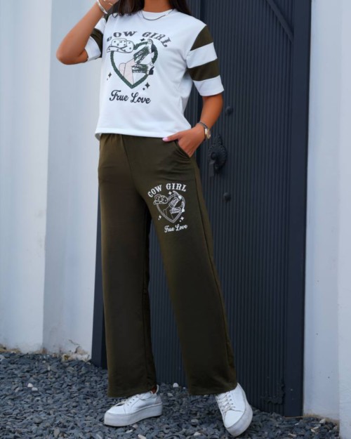  تیشرت شلوار دورس رنگی چاپ 