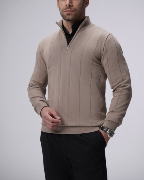  بافت نیم زیپ یقه ایستاده. 