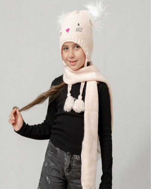  ست زمستانی دخترانه کلاه و شال گردن بافت 